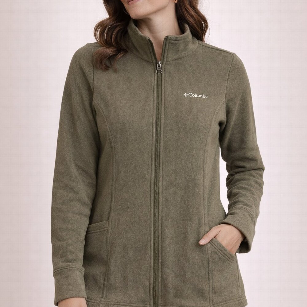Columbia Grey Cotton Jacket Cottagecore Warm Full Zip Long Sleeve